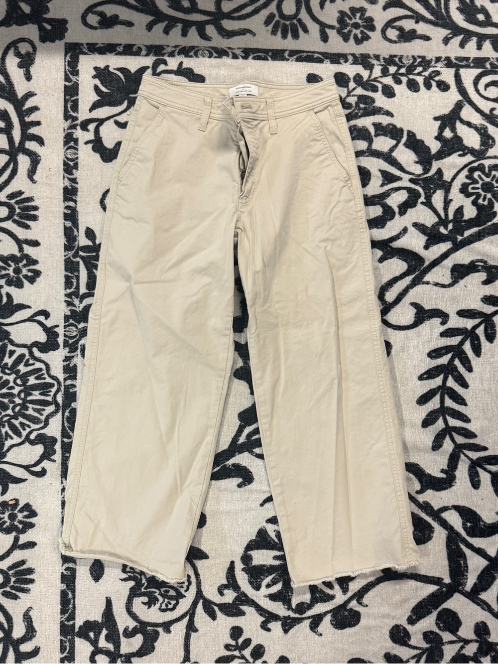 Beige wide-Leg Pants with raw hem